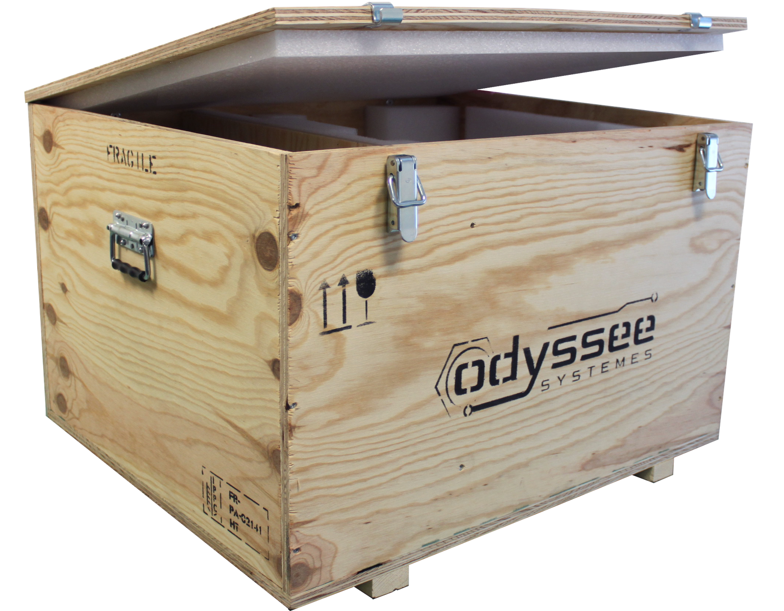 Caisse de transport en bois pour l'expédition des produits Odyssée Systèmes